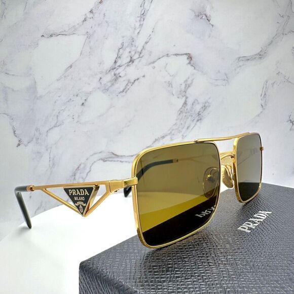 PRADA Sunglasses Gold Metal Square Triangle Black Logo Made in Italy Authentic - Picture 14 of 16
